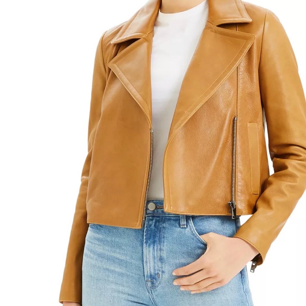 Theory Camel Leather Moto Jacket-never worn